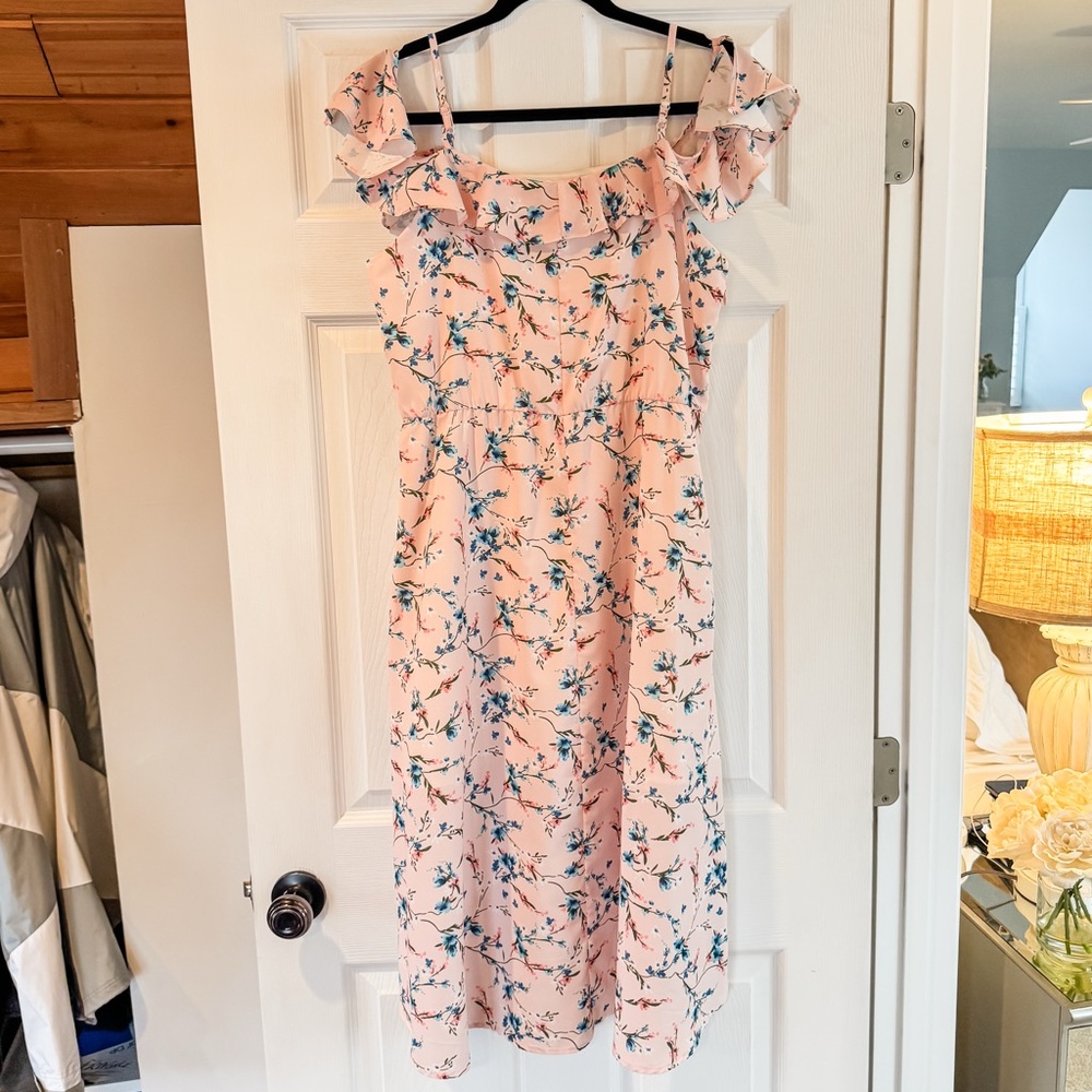 Floral Pink Off-the-Shoulder Ruffle Dress